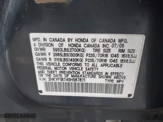2005 Honda Pilot EX-L with NAVI with VIN 2HKYF18745H567671, listed as a IAAI auction lot 41577393 with 178,182 mi miles. Bid and sale history available at carsss.com. Image 9.