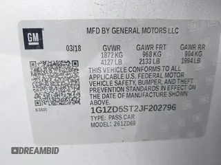 2018 Chevrolet Malibu LT with VIN 1G1ZD5ST2JF202796, listed as a IAAI auction lot 41573464 with 122,813 mi miles. Bid and sale history available at carsss.com. Image 9.