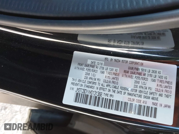 2017 Mazda CX-9 Grand Touring with VIN JM3TCBDYXH0131388, listed as a IAAI auction lot 41252943 with 61,027 mi miles. Bid and sale history available at carsss.com. Image 9.