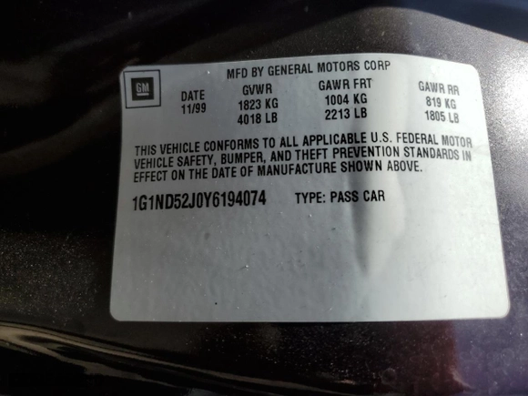 2000 Chevrolet Malibu with VIN 1G1ND52J0Y6194074, listed as a Copart auction lot 49492665 with 116,214 mi miles and Salvage Title. Bid and sale history available at carsss.com. Image 12.