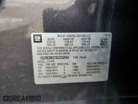 2016 Chevrolet Silverado 1500 LT with VIN 1GCRCREC7GZ202894, listed as a Copart auction lot 48210395 with Not Provided miles and Salvage Title. Bid and sale history available at DreamBid. Image 13.