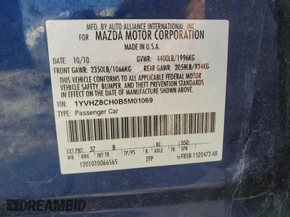 2011 Mazda 6 i Grand Touring with VIN 1YVHZ8CH0B5M01069, listed as a Copart auction lot 70886714 with 112,872 mi miles and Salvage Title. Bid and sale history available at DreamBid. Image 12.