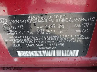 2015 Hyundai Sonata 2.4L Limited with VIN 5NPE34AF9FH251456, listed as a IAAI auction lot 42102725 with 180,488 mi miles. Bid and sale history available at carsss.com. Image 9.