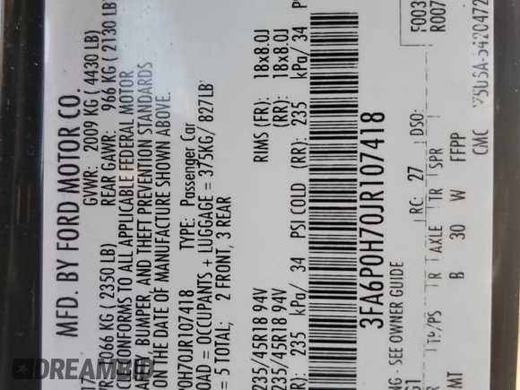 2018 Ford Fusion SE with VIN 3FA6P0H70JR107418, listed as a Copart auction lot 54386275 with 117,173 mi miles and Salvage Title. Bid and sale history available at carsss.com. Image 12.