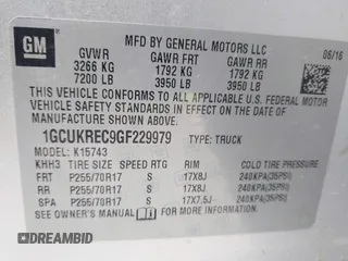 2016 Chevrolet Silverado 1500 LT with VIN 1GCUKREC9GF229979, listed as a IAAI auction lot 41859015 with 110,821 mi miles and . Bid and sale history available at DreamBid. Image 9.