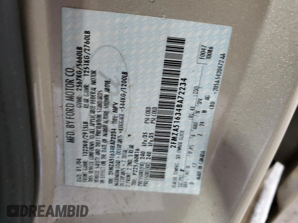 2004 Ford Freestar SE z VIN 2FMZA51634BA72234, wystawiony jako Copart lot #85695414 z przebiegiem Nie podano mil oraz Szkoda całkowita • Salvage title. Historia ofert i sprzedaży dostępna na DreamBid. Obrazek 14.