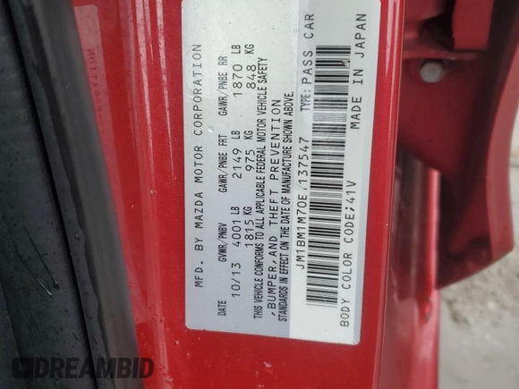 2014 Mazda 3 i Grand Touring with VIN JM1BM1M70E1137547, listed as a Copart auction lot 43089535 with 145,063 mi miles and Salvage Title. Bid and sale history available at DreamBid. Image 14.