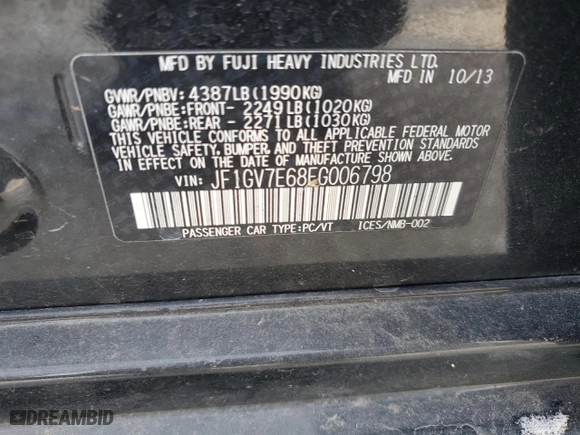 2014 Subaru Impreza Sedan WRX WRX with VIN JF1GV7E68EG006798, listed as a Copart auction lot 84453624 with 159,394 mi miles and Salvage Title. Bid and sale history available at carsss.com. Image 12.
