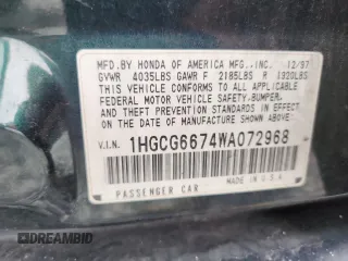 1998 Honda Accord EX z VIN 1HGCG6674WA072968, wystawiony jako Copart lot #58335875 z przebiegiem 85 743 mil mil oraz Szkoda całkowita • Salvage title. Historia ofert i sprzedaży dostępna na DreamBid. Obrazek 12.