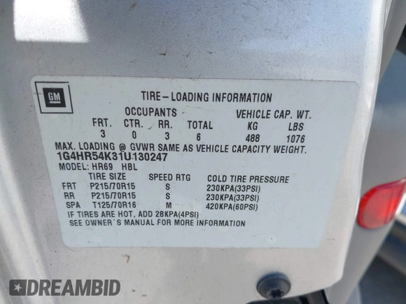 2001 Buick LeSabre Limited with VIN 1G4HR54K31U130247, listed as a IAAI auction lot 41994113 with 162,159 mi miles and . Bid and sale history available at carsss.com. Image 9.