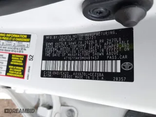 2021 Toyota Camry SE Nightshade with VIN 4T1G11AK9MU481457, listed as a IAAI auction lot 41440558 with 42,096 mi miles. Bid and sale history available at carsss.com. Image 9.