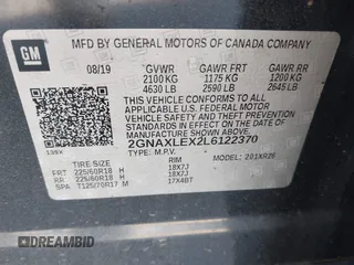 2020 Chevrolet Equinox LT with VIN 2GNAXLEX2L6122370, listed as a IAAI auction lot 41260943 with 65,948 mi miles. Bid and sale history available at carsss.com. Image 9.