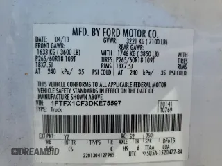 2013 Ford F-150 XL with VIN 1FTFX1CF3DKE75597, listed as a Copart auction lot 52992635 with 294,670 mi miles and Salvage Title. Bid and sale history available at carsss.com. Image 12.