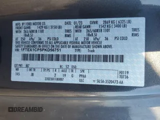 2023 Ford F-150 XL with VIN 1FTEX1CP5PKD56751, listed as a Copart auction lot 50373925 with 68,246 mi miles and Salvage title. Bid and sale history available at DreamBid. Image 14.