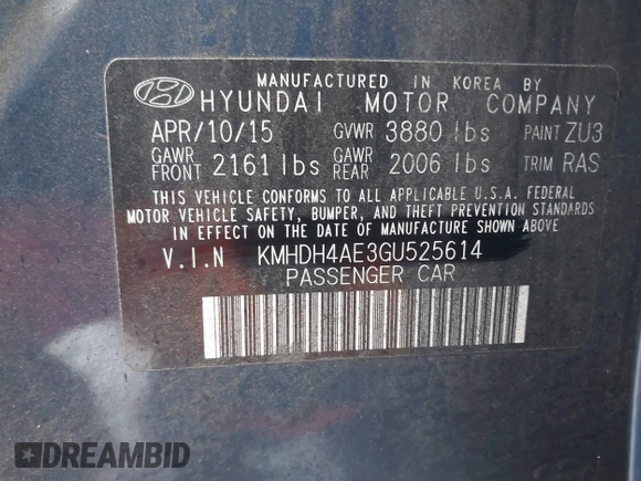 2016 Hyundai Elantra SE с VIN KMHDH4AE3GU525614, выставлен на аукционе IAAI как лот 41252961 с пробегом 55 957 миль миль и . История ставок и продаж доступна на DreamBid. Изображение 9.