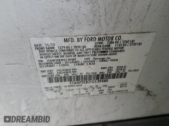 2014 Ford Taurus SEL with VIN 1FAHP2E82EG139480, listed as a Copart auction lot 52765215 with 114,600 mi miles and Salvage Title. Bid and sale history available at carsss.com. Image 12.