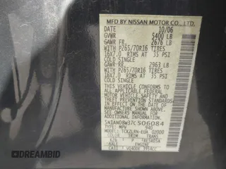 2007 Nissan Xterra SE with VIN 5N1AN08W37C506084, listed as a IAAI auction lot 42040506 with Not Provided miles and . Bid and sale history available at DreamBid. Image 9.