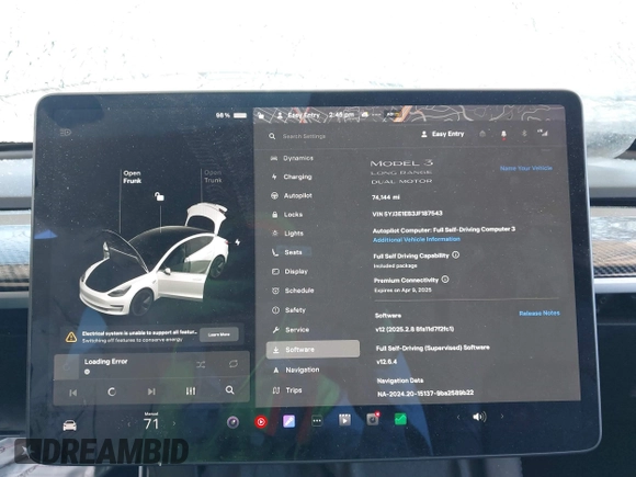 2018 Tesla Model 3 Long Range Battery z VIN 5YJ3E1EB3JF187543, wystawiony jako IAAI lot #41879169 z przebiegiem 74 144 mil mil oraz . Historia ofert i sprzedaży dostępna na DreamBid. Obrazek 7.