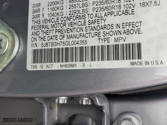 2016 Acura RDX Advance Pkg with VIN 5J8TB3H75GL004355, listed as a Copart auction lot 43112275 with 108,297 mi miles and Salvage Title. Bid and sale history available at carsss.com. Image 13.