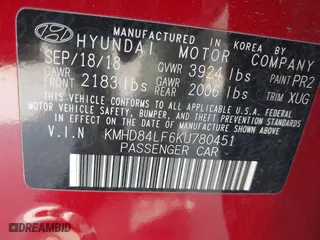 2019 Hyundai Elantra SEL with VIN KMHD84LF6KU780451, listed as a IAAI auction lot 41684867 with 119,631 mi miles. Bid and sale history available at carsss.com. Image 9.