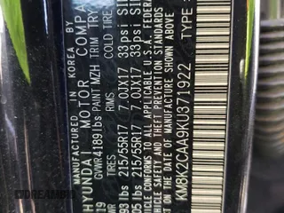 2019 Hyundai Kona SEL with VIN KM8K2CAA9KU371922, listed as a Copart auction lot 65775002 with 22,870 mi miles. Bid and sale history available at carsss.com. Image 10.