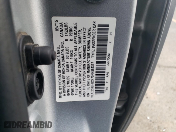 2015 Honda Civic Sedan SE with VIN 2HGFB2F75FH564317, listed as a Copart auction lot 82551864 with 120,074 mi miles and Salvage Title. Bid and sale history available at carsss.com. Image 12.