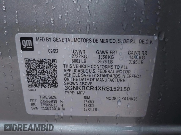 2024 Chevrolet Blazer LT with VIN 3GNKBCR4XRS152150, listed as a IAAI auction lot 41476874 with 7,383 mi miles and . Bid and sale history available at DreamBid. Image 9.