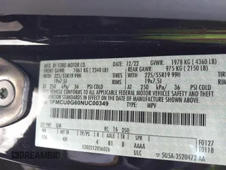 2022 Ford Escape SE with VIN 1FMCU0G60NUC00349, listed as a IAAI auction lot 41585715 with 14,780 mi miles and . Bid and sale history available at DreamBid. Image 9.