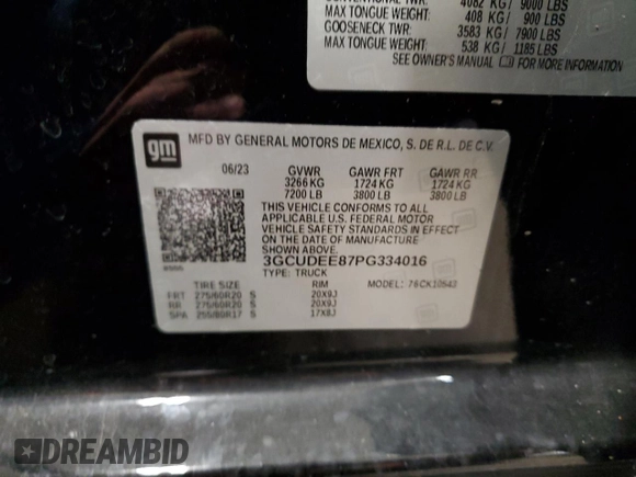 2023 Chevrolet Silverado 1500 RST with VIN 3GCUDEE87PG334016, listed as a Copart auction lot 83557504 with 14,103 mi miles and Salvage Title. Bid and sale history available at carsss.com. Image 12.