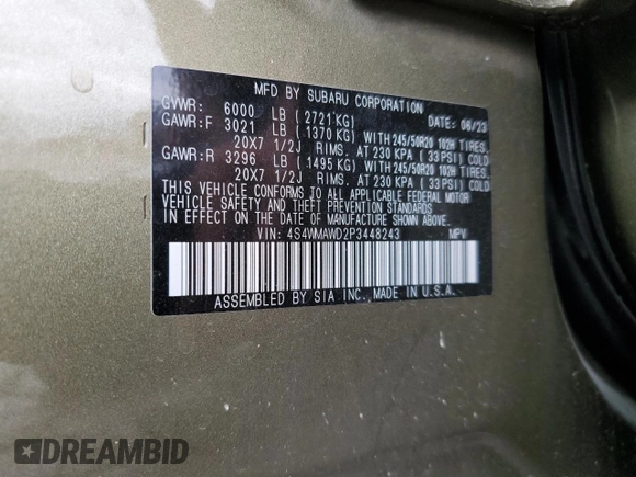 2023 Subaru Ascent Touring z VIN 4S4WMAWD2P3448243, wystawiony jako Copart lot #58664415 z przebiegiem 25 152 mil mil oraz Szkoda całkowita • Salvage title. Historia ofert i sprzedaży dostępna na DreamBid. Obrazek 13.