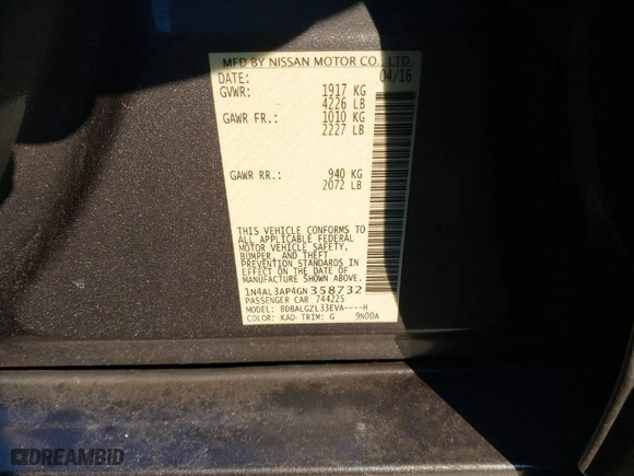 2016 Nissan Altima 2.5 SR with VIN 1N4AL3AP4GN358732, listed as a IAAI auction lot 41300462 with 79,893 mi miles. Bid and sale history available at carsss.com. Image 9.