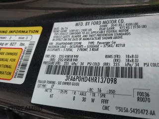 2017 Ford Fusion SE with VIN 3FA6P0HD4HR137098, listed as a IAAI auction lot 41908147 with 50,162 mi miles. Bid and sale history available at carsss.com. Image 9.