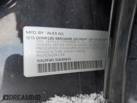 2014 Audi A4 Premium Plus with VIN WAUFFAFL1EA065874, listed as a Copart auction lot 87691285 with 62,172 mi miles and Salvage Title. Bid and sale history available at carsss.com. Image 14.