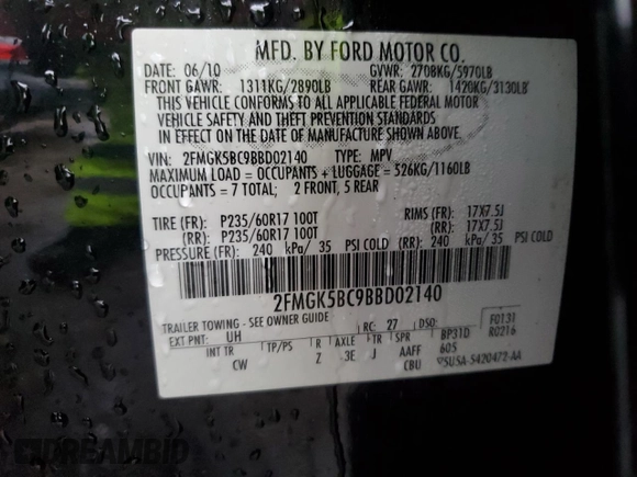 2011 Ford Flex SE with VIN 2FMGK5BC9BBD02140, listed as a Copart auction lot 84399174 with 60,030 mi miles and Salvage Title. Bid and sale history available at carsss.com. Image 13.