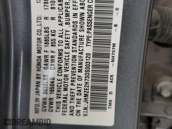 2013 Honda Insight EX z VIN JHMZE2H73DS003120, wystawiony jako Copart lot #49315265 z przebiegiem 171 702 mil mil oraz Szkoda całkowita • Salvage title. Historia ofert i sprzedaży dostępna na DreamBid. Obrazek 13.