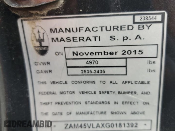 2016 Maserati GranTurismo MC с VIN ZAM45VLAXG0181392, выставлен на аукционе Copart как лот 63487115 с пробегом 66 731 миль миль и Чистый • Clean title. История ставок и продаж доступна на DreamBid. Изображение 12.