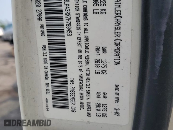 2007 Chrysler 300 z VIN 2C3LA43RX7H788453, wystawiony jako Copart lot #60262635 z przebiegiem 134 128 mil mil oraz Szkoda całkowita • Salvage title. Historia ofert i sprzedaży dostępna na DreamBid. Obrazek 12.