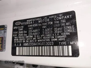 2019 Hyundai Tucson Value z VIN KM8J33A41KU013023, wystawiony jako IAAI lot #42302643 z przebiegiem 41 231 mil mil oraz . Historia ofert i sprzedaży dostępna na DreamBid. Obrazek 9.