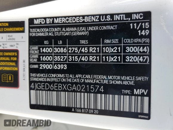 2016 Mercedes-Benz GLE 450 AMG с VIN 4JGED6EBXGA021574, выставлен на аукционе Copart как лот 63757095 с пробегом 83 364 миль миль и Списание • Salvage title. История ставок и продаж доступна на DreamBid. Изображение 13.
