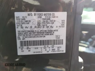 2012 Ford Escape XLT with VIN 1FMCU9DG5CKC54126, listed as a Copart auction lot 58063415 with 158,799 mi miles and Salvage title. Bid and sale history available at DreamBid. Image 12.