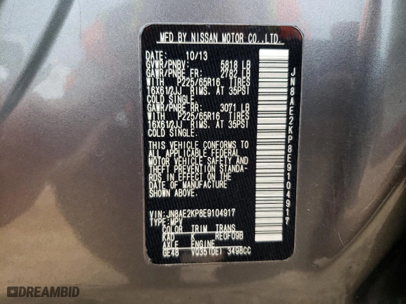 2014 Nissan Quest SV with VIN JN8AE2KP8E9104917, listed as a Copart auction lot 68271404 with 249,661 mi miles and Salvage Title. Bid and sale history available at carsss.com. Image 14.