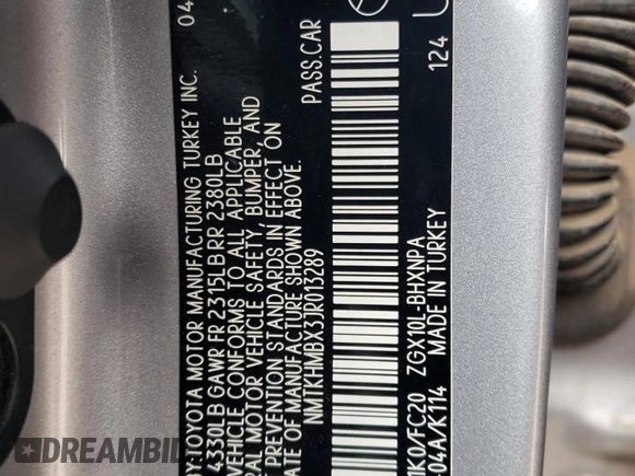 2018 Toyota C-HR XLE with VIN NMTKHMBX3JR013289, listed as a Copart auction lot 56950645 with 98,123 mi miles and Salvage title. Bid and sale history available at DreamBid. Image 13.