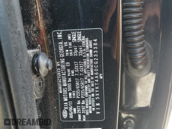 2012 Kia Sorento LX with VIN 5XYKT4A60CG233384, listed as a Copart auction lot 55022945 with 160,141 mi miles and Salvage Title. Bid and sale history available at DreamBid. Image 13.