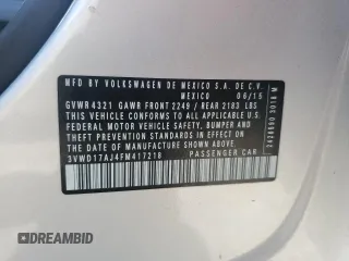 2015 Volkswagen Jetta SE z VIN 3VWD17AJ4FM417218, wystawiony jako Copart lot #61001125 z przebiegiem 84 159 mil mil oraz Szkoda całkowita • Salvage title. Historia ofert i sprzedaży dostępna na DreamBid. Obrazek 12.
