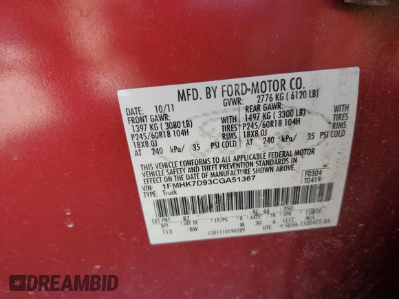 2012 Ford Explorer XLT z VIN 1FMHK7D93CGA51367, wystawiony jako Copart lot #49802395 z przebiegiem 178 432 mil mil oraz Szkoda całkowita • Salvage title. Historia ofert i sprzedaży dostępna na DreamBid. Obrazek 13.
