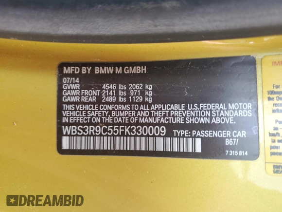 2015 BMW M4 with VIN WBS3R9C55FK330009, listed as a Copart auction lot 75865514 with 42,071 mi miles and Clean Title. Bid and sale history available at carsss.com. Image 12.