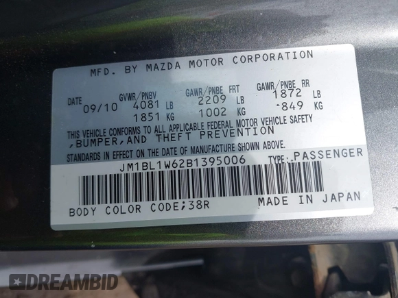 2011 Mazda 3 S Grand Touring z VIN JM1BL1W62B1395006, wystawiony jako IAAI lot #42213357 z przebiegiem 149 519 mil mil oraz . Historia ofert i sprzedaży dostępna na DreamBid. Obrazek 9.