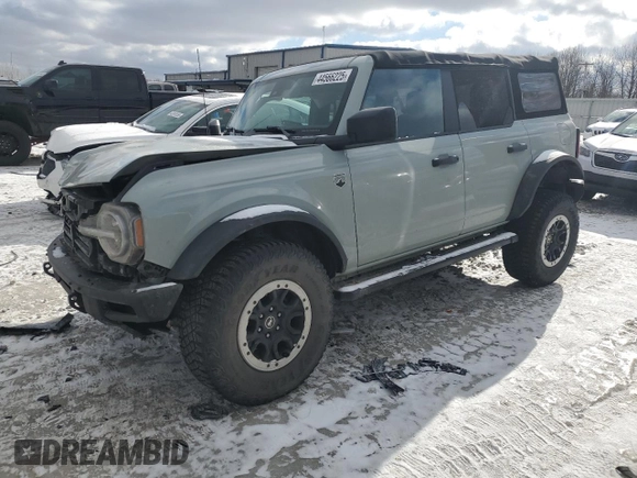 2022 Ford Bronco with VIN 1FMEE5DP9NLB17931, listed as a Copart auction lot 44566225 with 43,739 mi miles and Salvage Title. Bid and sale history available at carsss.com. Image 1.