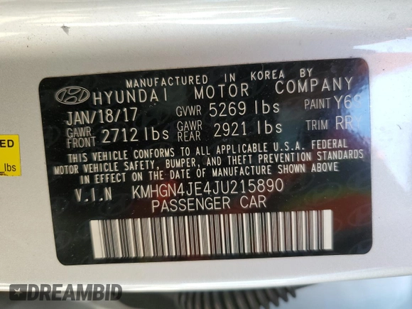 2018 Genesis G80 3.8L z VIN KMHGN4JE4JU215890, wystawiony jako Copart lot #50455605 z przebiegiem 57 043 mil mil oraz Szkody całkowita. Historia ofert i sprzedaży dostępna na DreamBid. Obrazek 12.