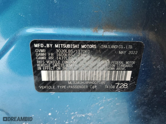 2022 Mitsubishi Mirage ES with VIN ML32AUHJ8NH007185, listed as a Copart auction lot 41963375 with 94,707 mi miles and Salvage Title. Bid and sale history available at carsss.com. Image 15.
